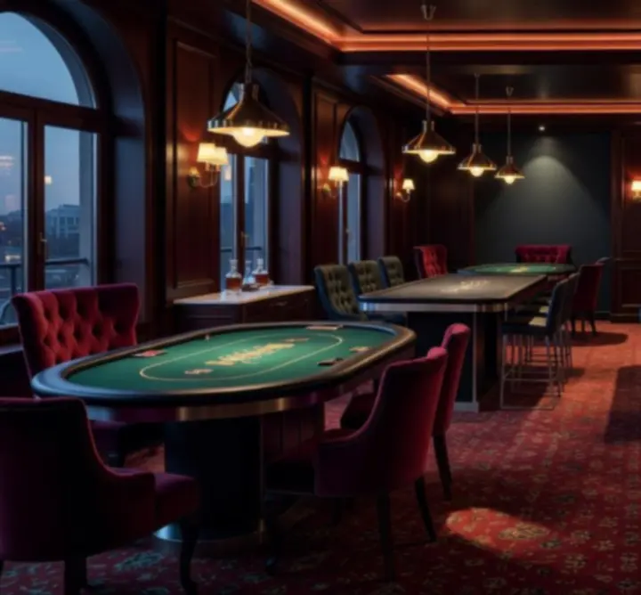 Galeria realizacji luksusowych stołów pokerowych w różnych wnętrzach