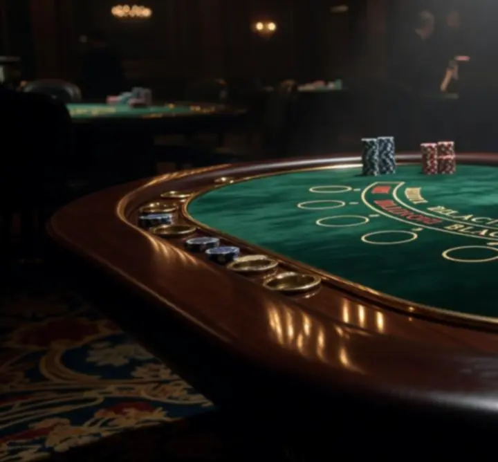 Luksusowy stół do blackjacka w eleganckim, kasynowym wnętrzu